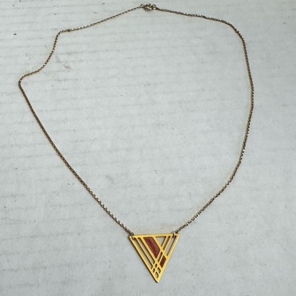 Vintage 1/20 14k Gold Filled Plaid Triangle Pendant Necklace Triangle 17" - Picture 15 of 16